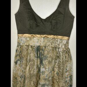 RENEE BARDOT Gorgeous Shimmery Green Gold Mini Babydoll Bubble Dress size SMALL